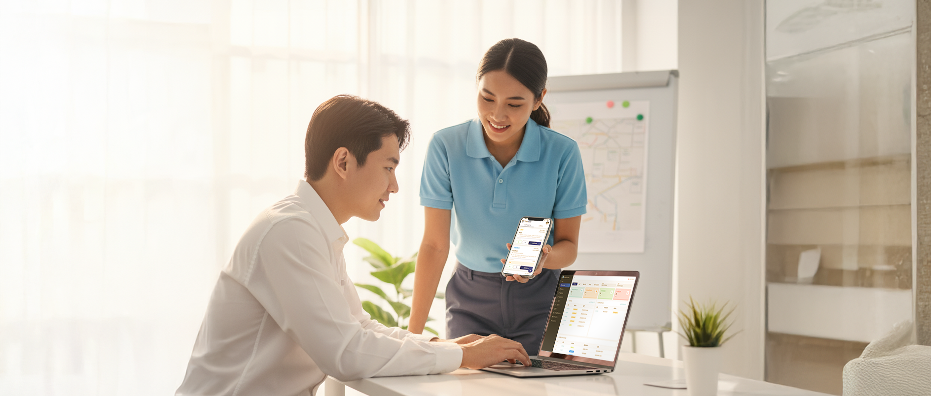 ทีมงานกำลังช่วยลูกค้าที่เคาน์เตอร์